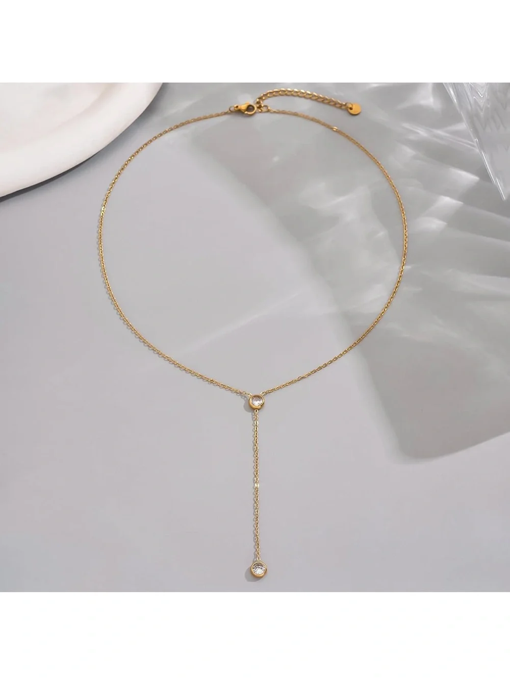 Kyazeo Necklace for Women,18K Gold Plated CZ Beaded Chain Y-Shaped Pendant